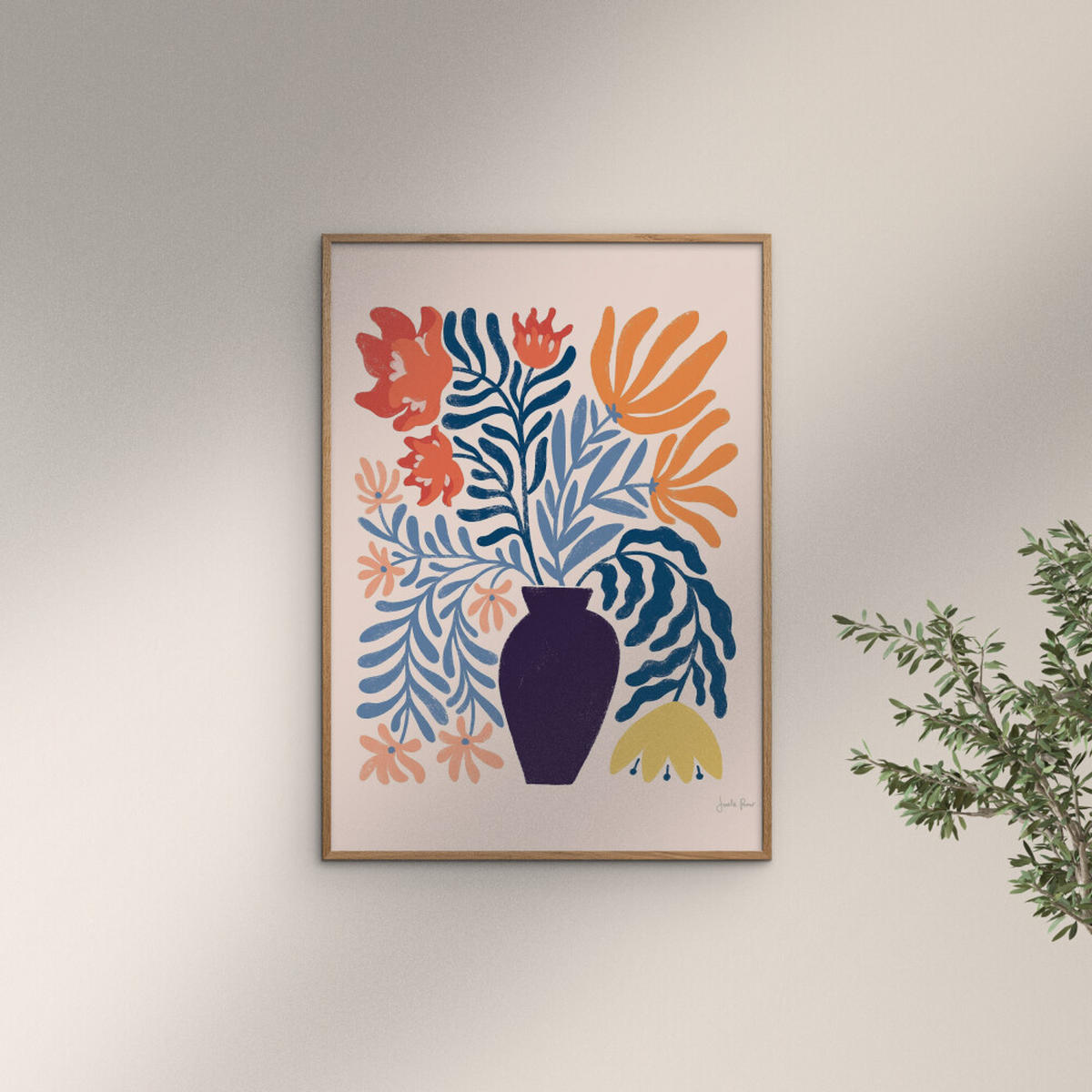 POSTER mit Rahmen Wild Apple - Floral No. 2 - Eichefarben/Multicolor, Holz/Papier (50/70cm) - Poster&Frame