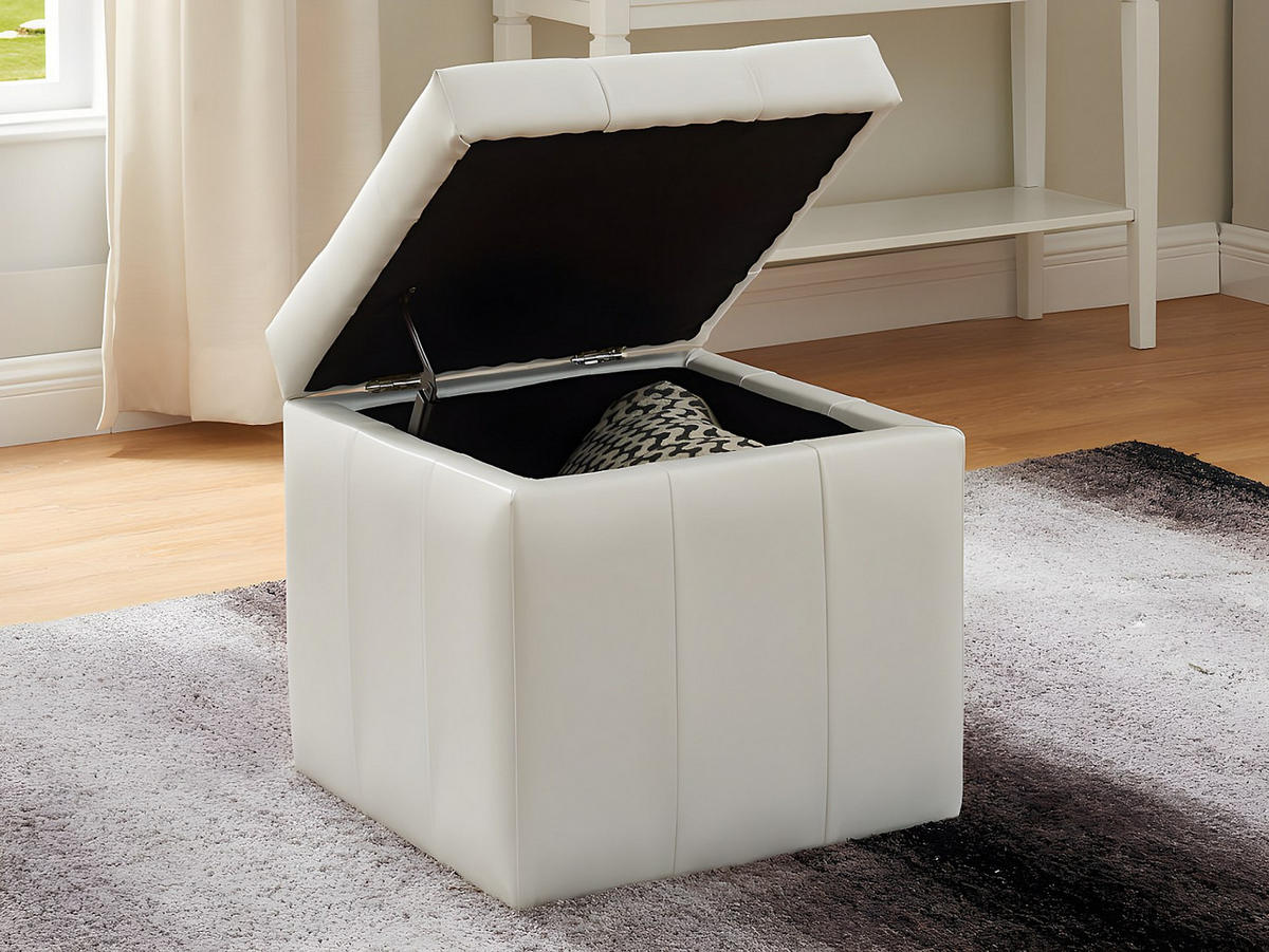 SITZHOCKER - 1 Person - Kunstleder - Weiß - SERAFINO - Weiß, Leder (49/48/49cm) - Vente-Unique