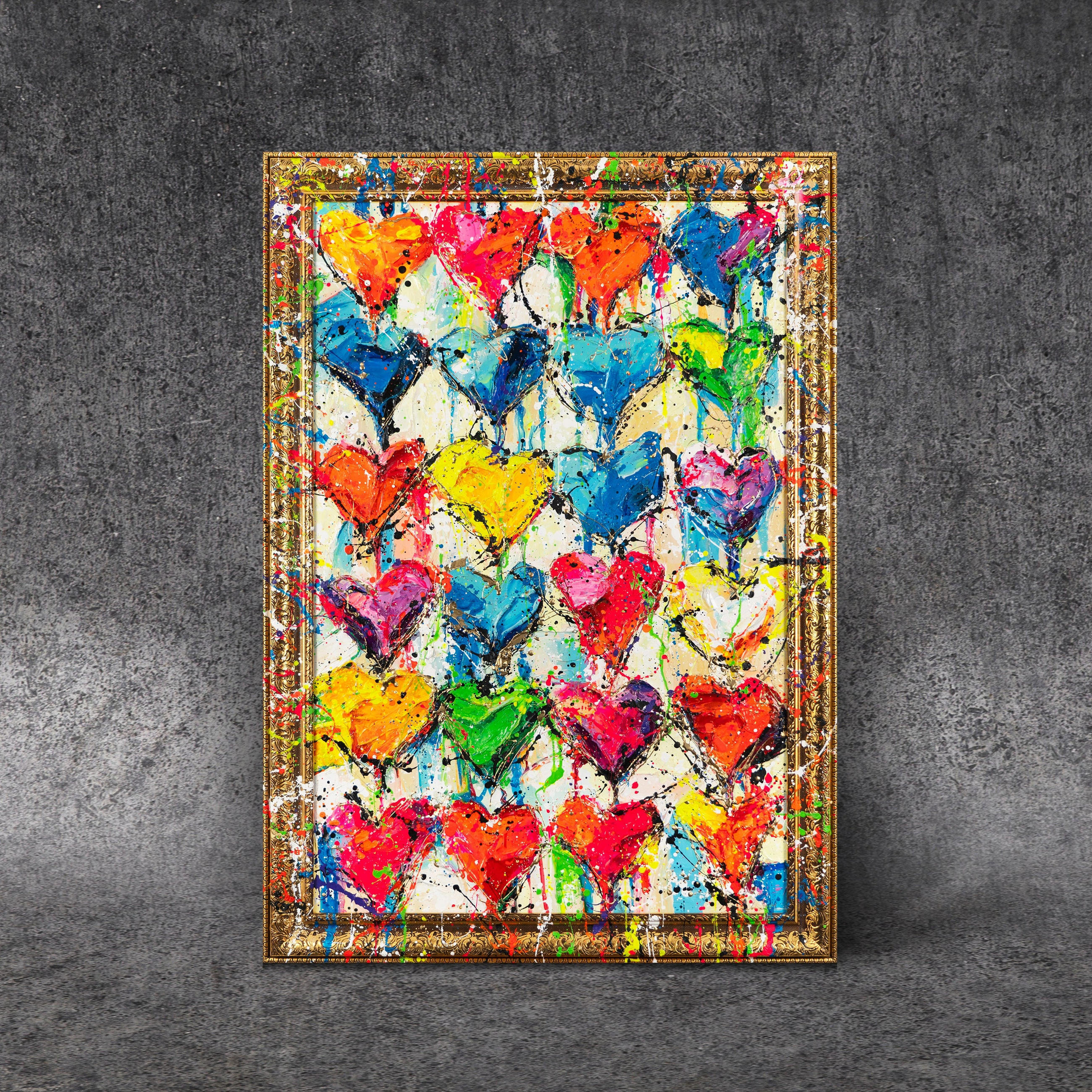 GEMÄLDE Palette der Liebe Schattenfugenrahmen Gold 140x100 cm - Goldfarben, Holz (140/100cm) - YS-art gallery