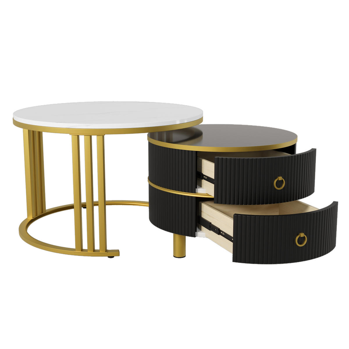 KONFERENČNÍ stolek 70/70/46 cm černý z MDF se 2 zásuvkami - černá, kompozitní dřevo (70/70/46cm) - OKWISH