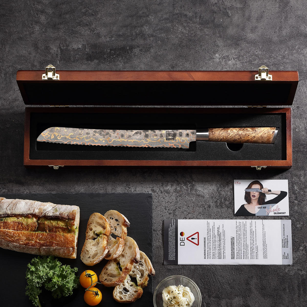 BROTMESSER 27 cm WELLENSCHLIFF - Ahornfarben, Holz/Metall (40cm) - Zayiko