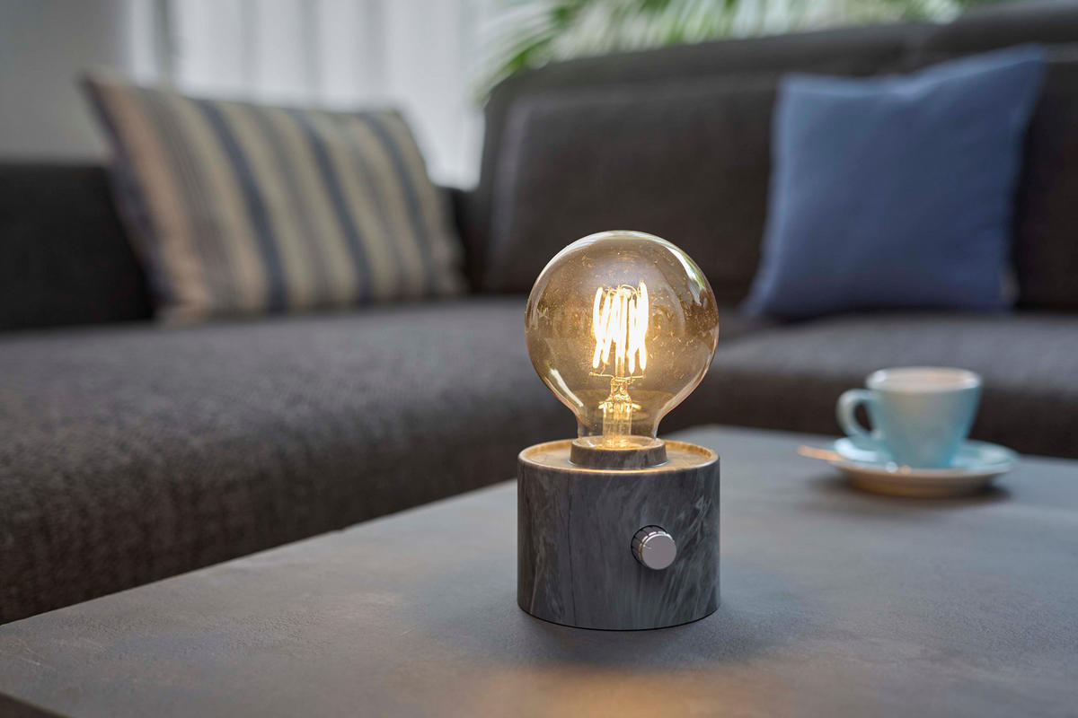 LED-TISCHLAMPE Vintage Edison dimmbar 10x9x16cm 2er-Set Marmor grau - Grau, Kunststoff (10/8.7/16cm) - Northpoint