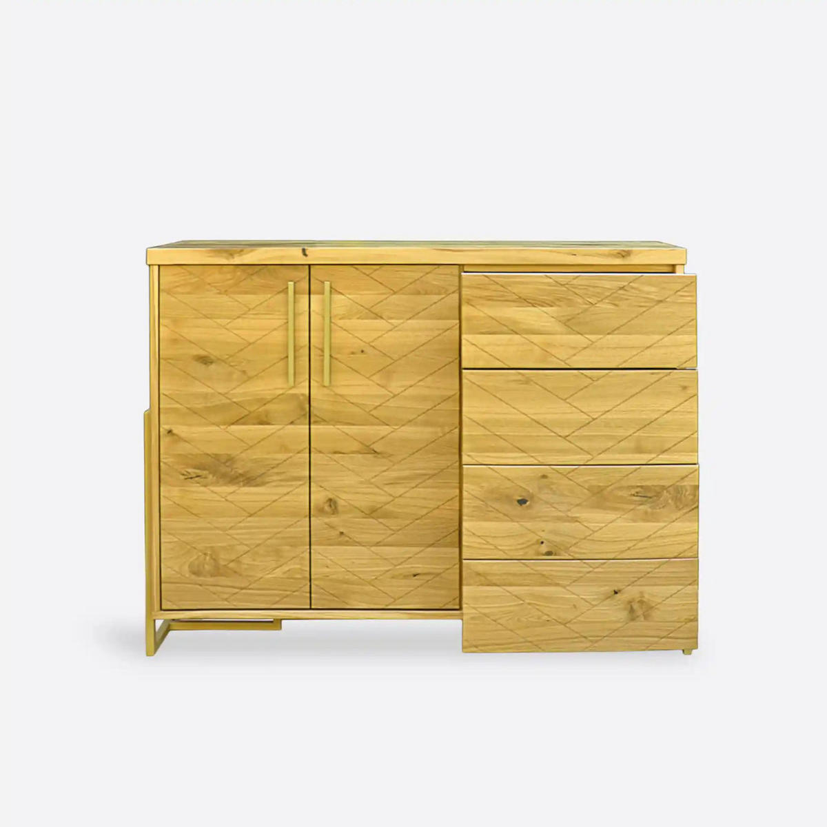 KOMMODE aus Eichenholz mit Fischgrätmuster 130 cm breit CARIN - Eichefarben, Holz (130/100/40cm) - Rawood Furniture