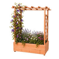 BLUMENKASTEN Orange Tannenholz mit Rankgitter - Orange, Holz (100/114/44cm) - Relaxdays