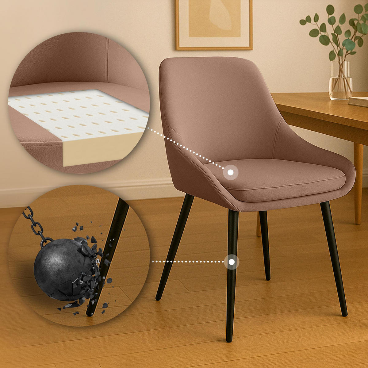 STUHL Samt Braun - Schwarz/Braun, Textil (50/86/53cm) - CLP