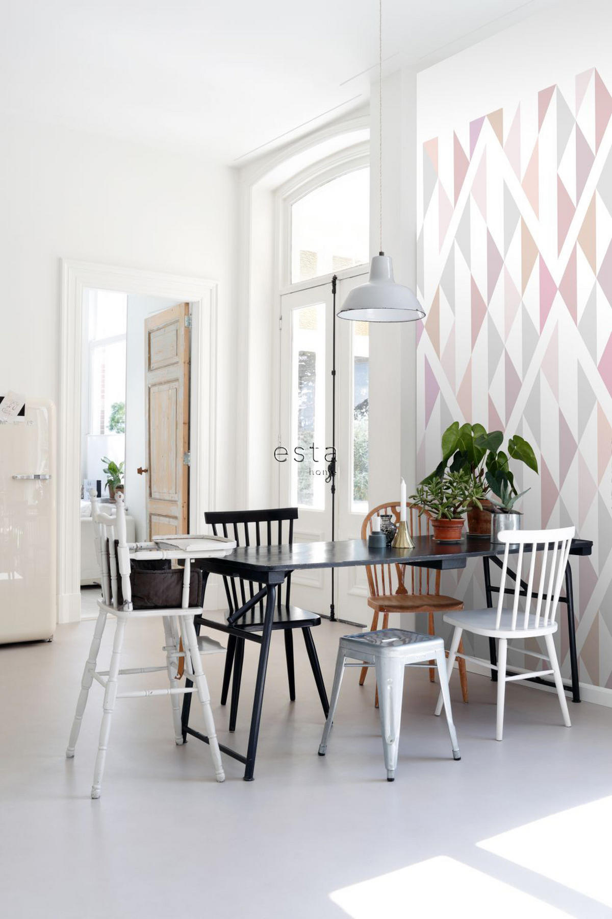FOTOTAPETE Karomuster 150 x 279 cm - Pink, Papier (150/279cm) - ESTAhome
