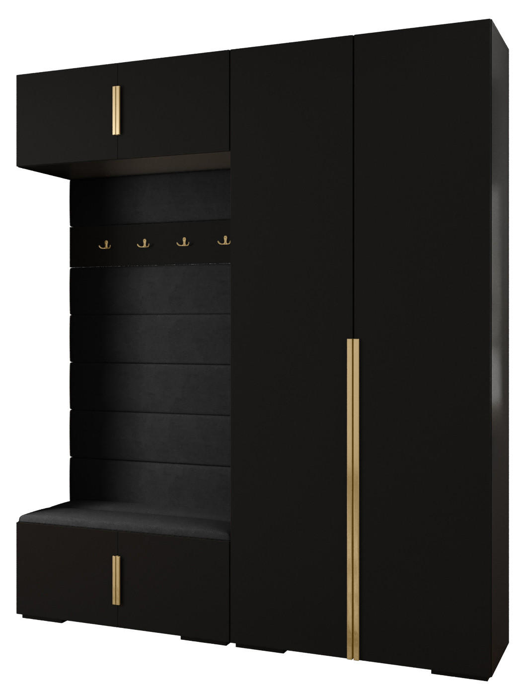 Abiks Möbel Garderoben-Set Schwarz, Schwarz, Gold 200x236.7x47 cm