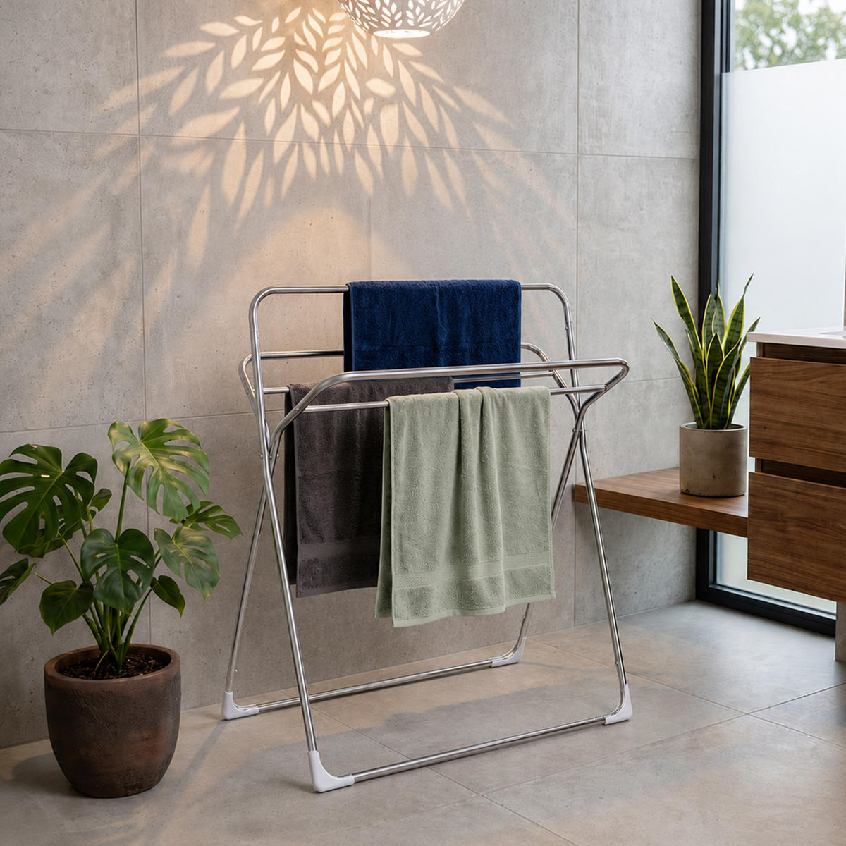 SUŠÁK ručníků - stříbrná, kov/plast (78.5/106.5/34.5cm) - Relaxdays