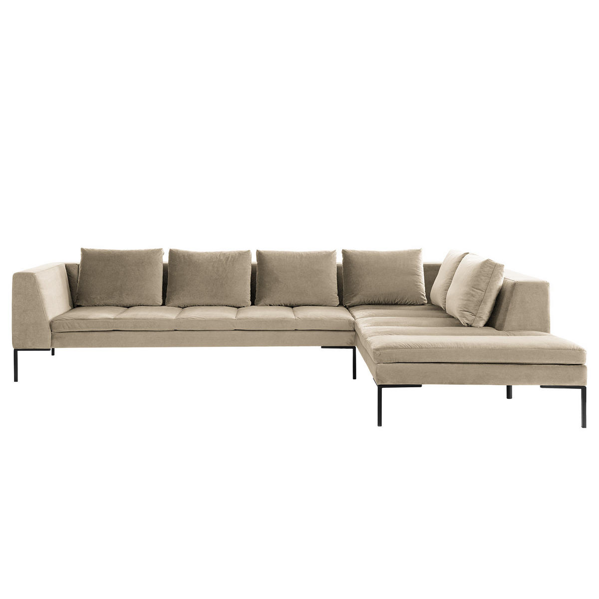 ECKSOFA mit Ottomane - Beige/Schwarz, Textil/Metall (319/230cm) - home24
