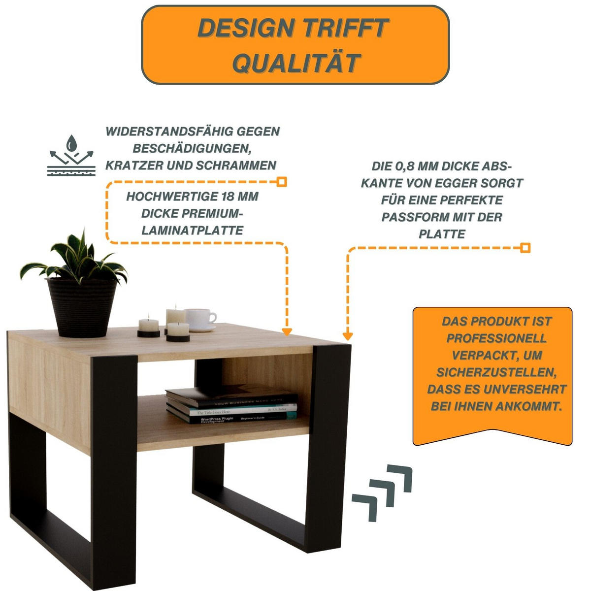 COUCHTISCH Karo65 65/45/53,6 - Eichefarben/Schwarz, Holzwerkstoff (54/65/45cm) - RAUMHIRSCH FURNITURE
