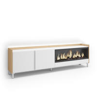 LOWBOARD, Weiß und Eiche, 212/35/61cm, Kamin mit Feuereffekt XXL - Weiß, Holzwerkstoff (212/61/35cm) - Skraut Home