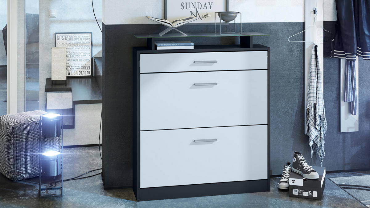 SCHUHSCHRANK Loret Front in Weiß matt - Weiß, Holzwerkstoff (89/104/23cm) - Vladon
