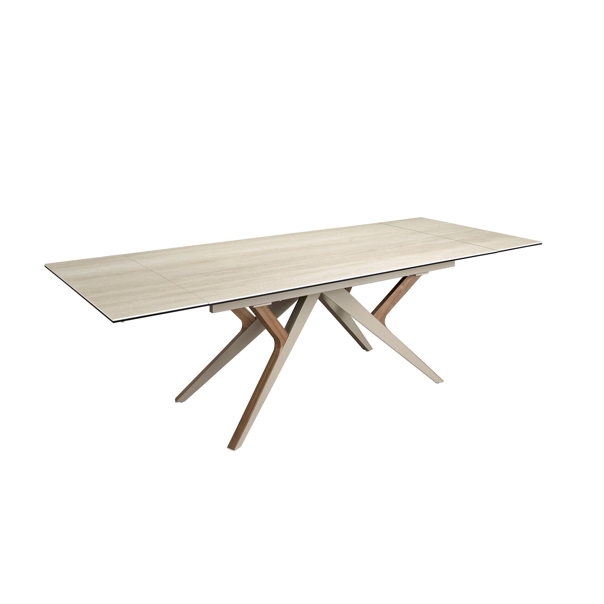 ESSTISCH Rechteckiger ausziehbarer Esstisch aus Porzellanmarmor, Stahl in Sandmetallic und Nussbaum 180/100/76 cm - Beige, Stein/Metall (100/180/76cm) - ANGEL CERDA