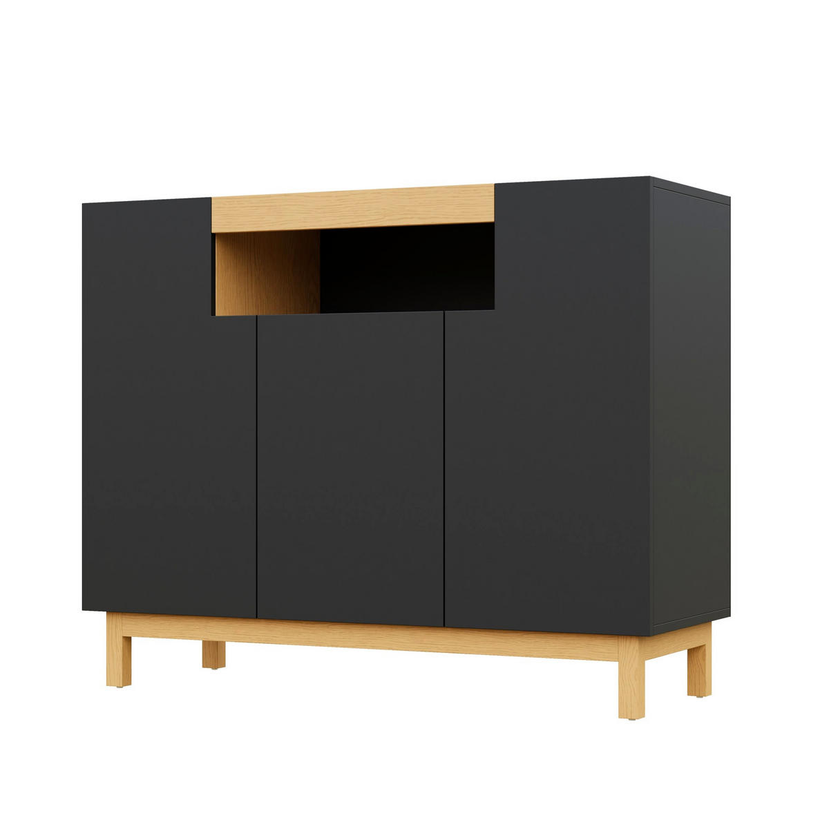 SIDEBOARD 120,5/42/96 cm aus Spanplatte mit 3 Türen und offenem Mittelfach Schwarz - Schwarz, Holzwerkstoff (120.5/96/42cm) - Modenvie