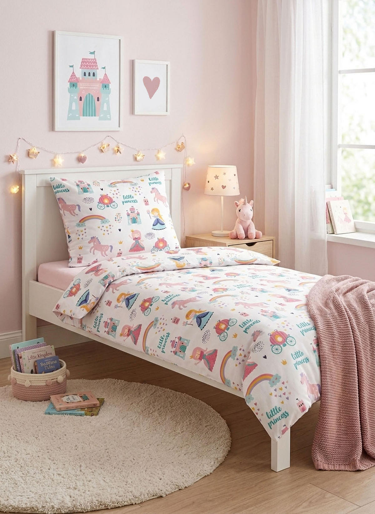 BETTWÄSCHE-GARNITUR Premium Biber Little Princess weiss, 135x200 cm + 80x80 cm - Weiß, Textil (135/200cm) - biberna