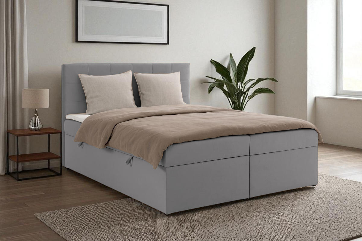BOXBETT VELLIS mit Topper und Bettkasten, Silberfarben, 160x200 cm - Silberfarben, Textil (160/200cm) - KS Home Concept