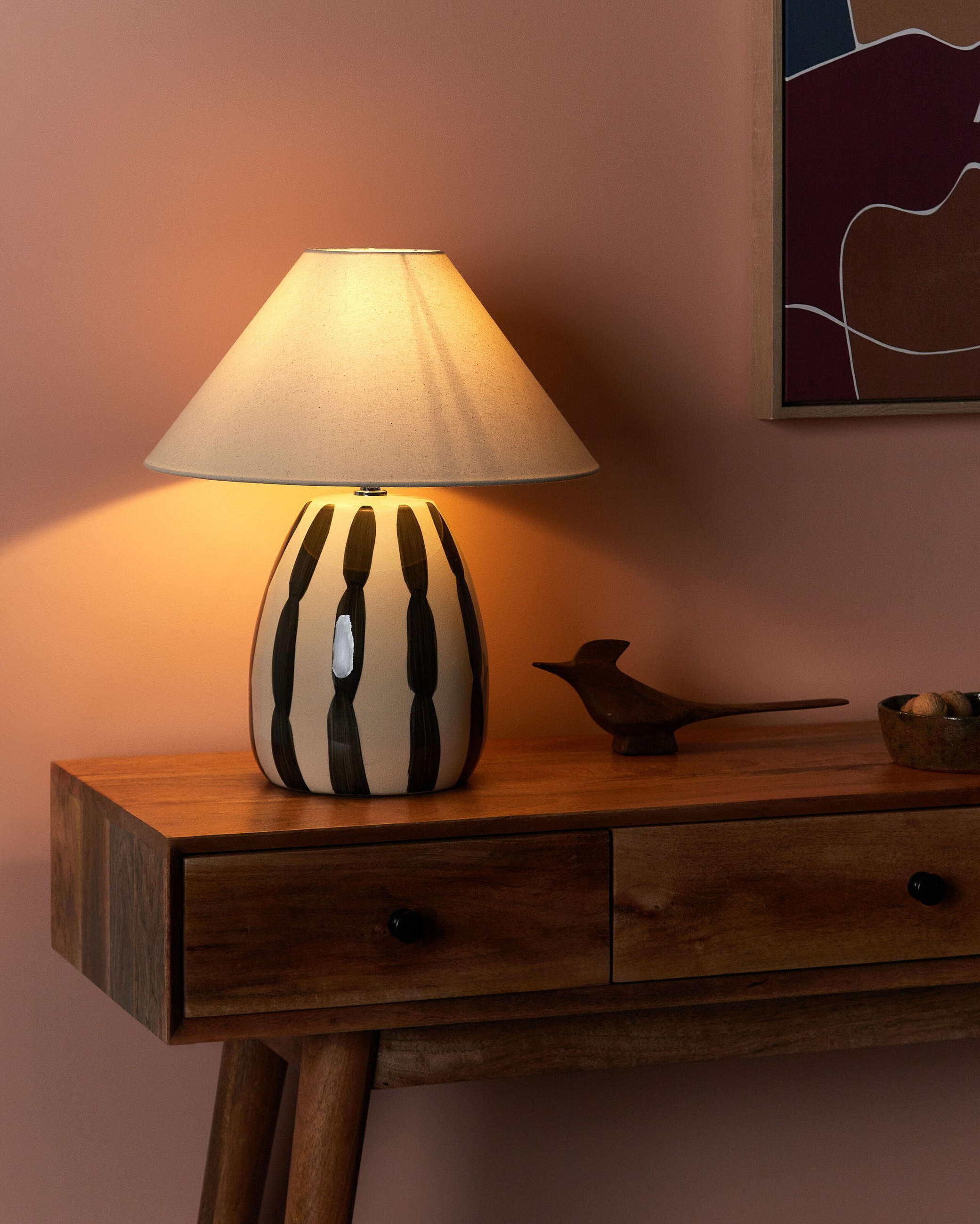TISCHLAMPE Beige Luchetti - Beige/Schwarz, Keramik (35/35/43cm) - Beliani