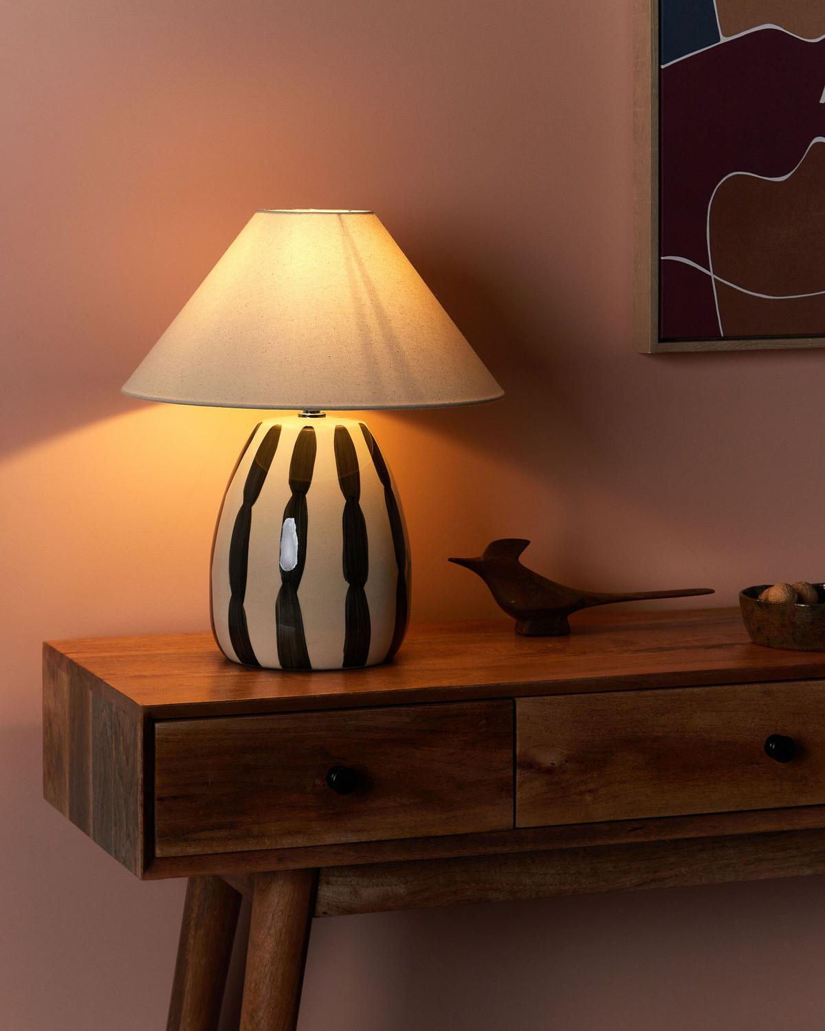 TISCHLAMPE Beige Luchetti - Beige/Schwarz, Keramik (35/35/43cm) - Beliani