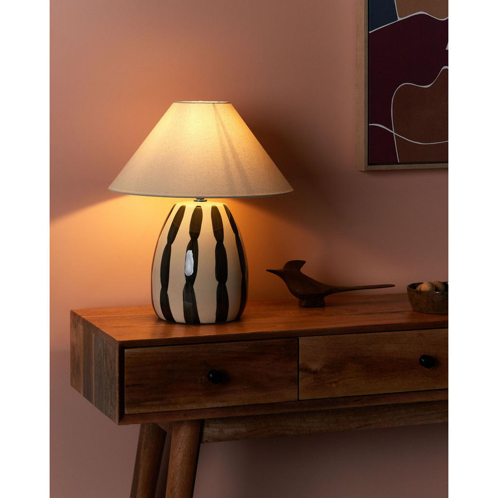 Thumbnail - Beliani Tischlampe, Beige, Schwarz, Weiß, Keramik, 35x43x35 cm, Lampen & Leuchten, Innenbeleuchtung, Tischlampen, Tischl...