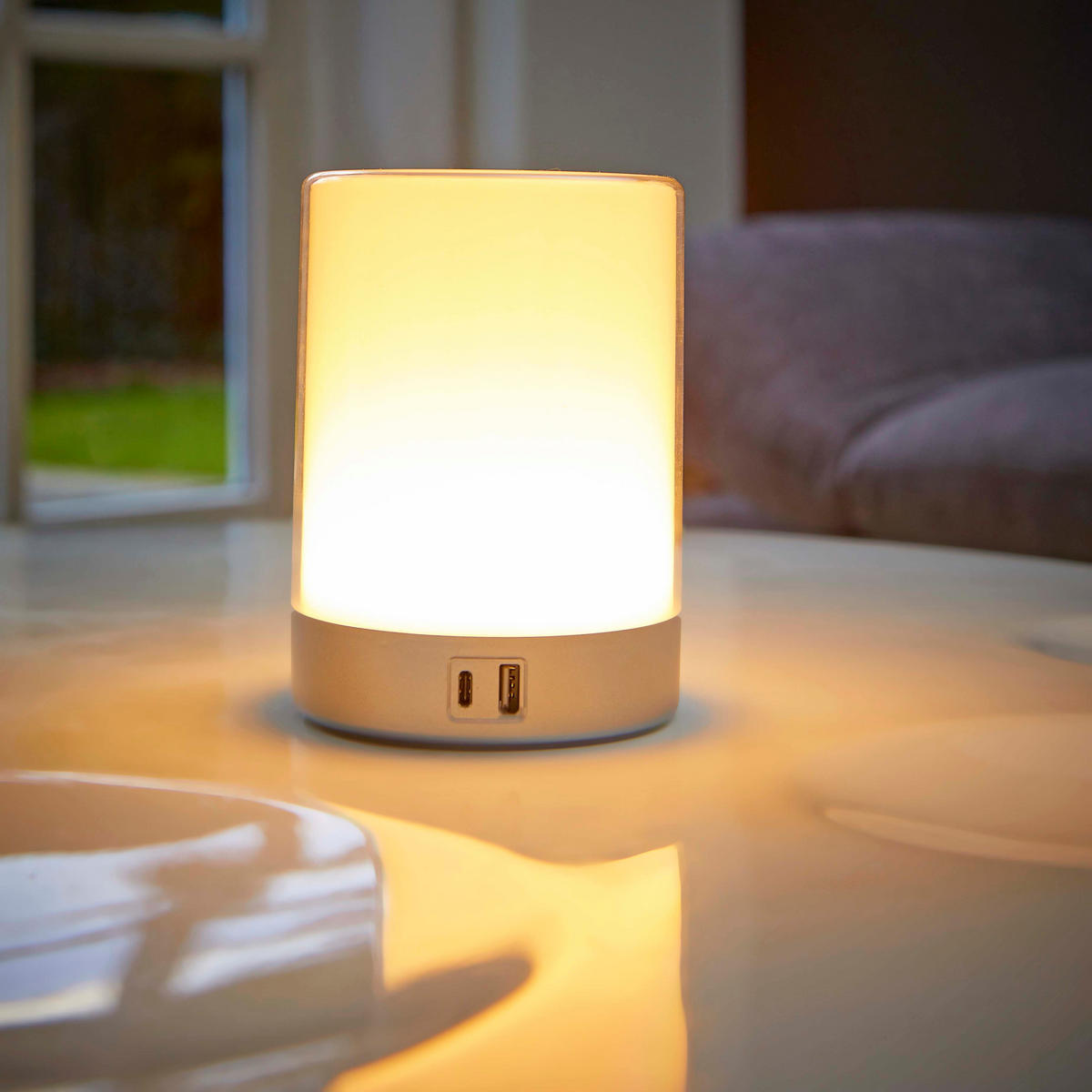 LED-TISCHLEUCHTE - dimmbar mit Farbwechsel, Touch-Taste und USB-Ladeports in Silber - Silberfarben, Kunststoff (10.6/10.6/14.6cm) - Northpoint