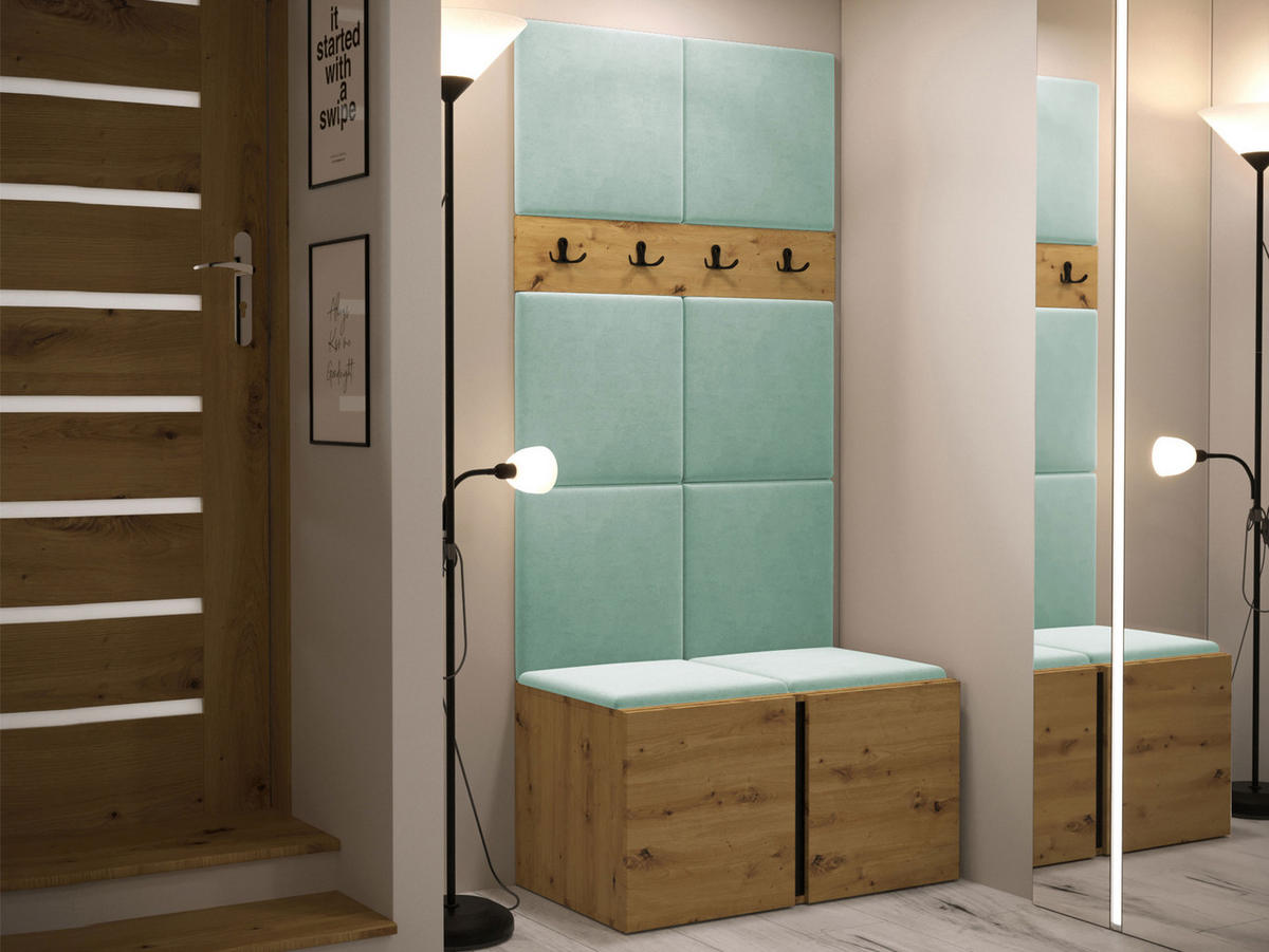 GARDEROBEN-SET Orion IV - Eiche Artisan/Mintgrün, Holzwerkstoff/Kunststoff (84/186/46cm) - MIRJAN24