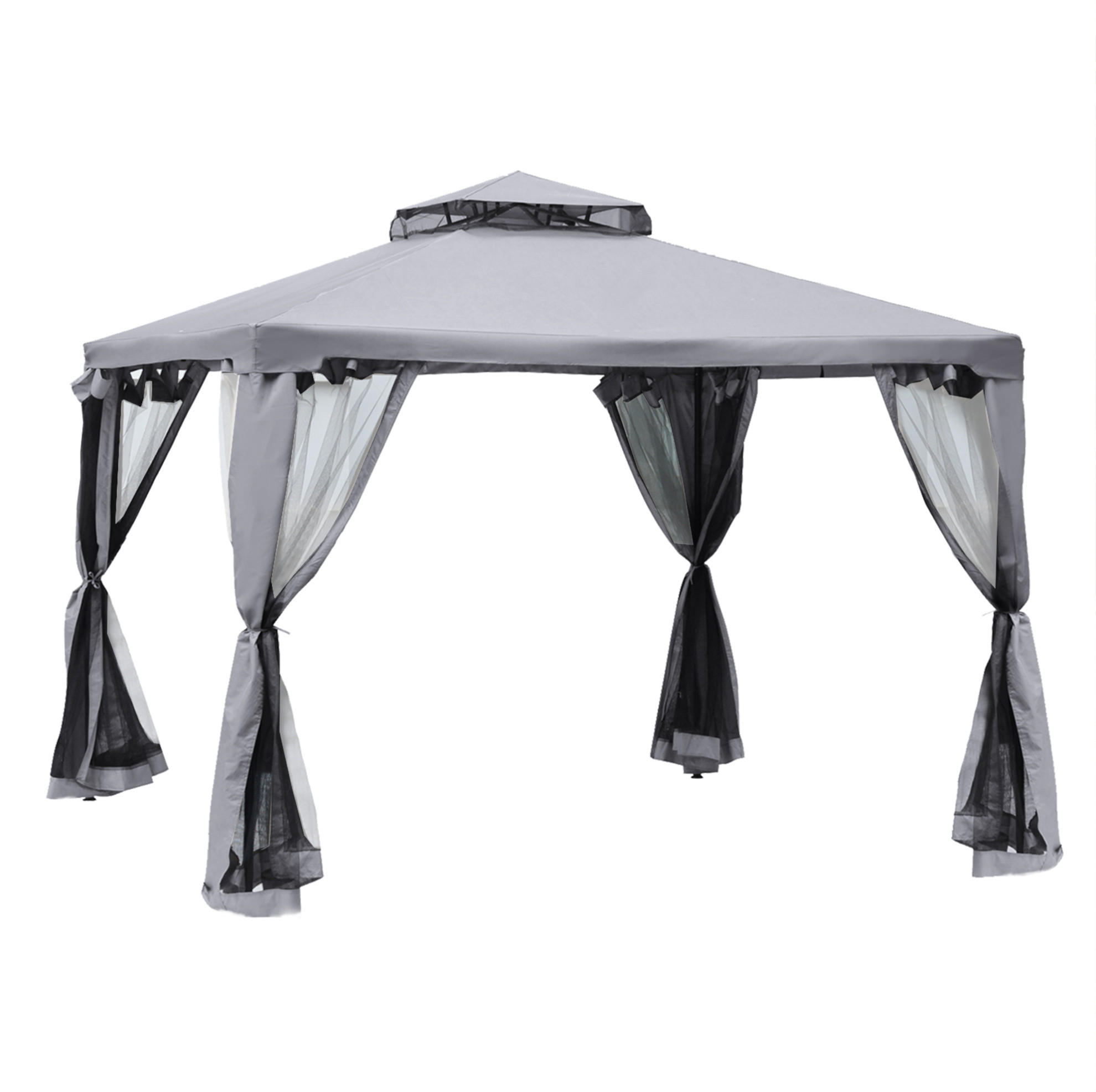 GARTENPAVILLON 294/294/265 cm anthrazit aus Polyester mit Netzseiten - Grau, Textil (294/265/294cm) - OKWISH
