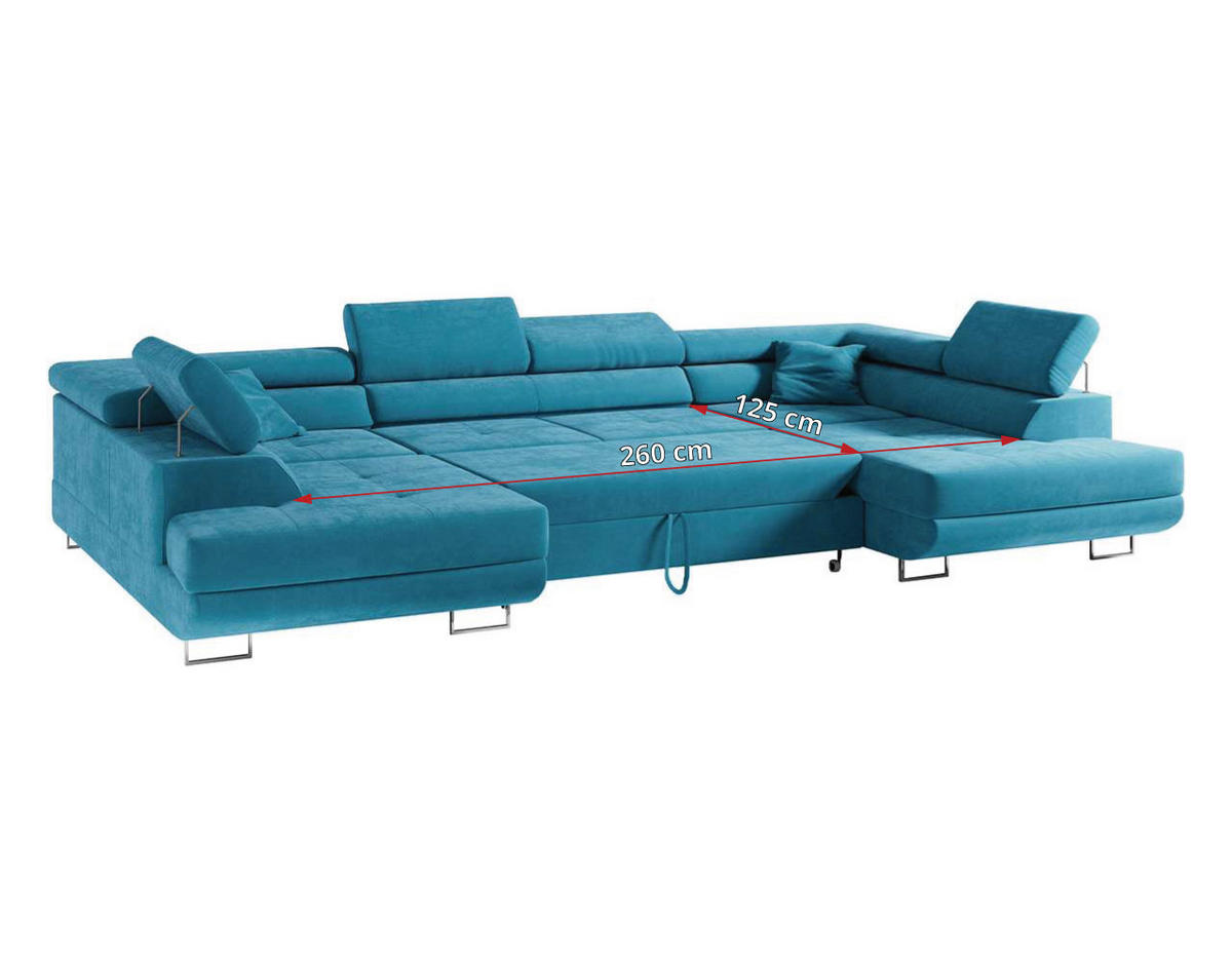 WOHNLANDSCHAFT GUSTAW U Hellblau Velvet - Silberfarben/Hellblau, Textil/Metall (340/55/205cm) - MKS