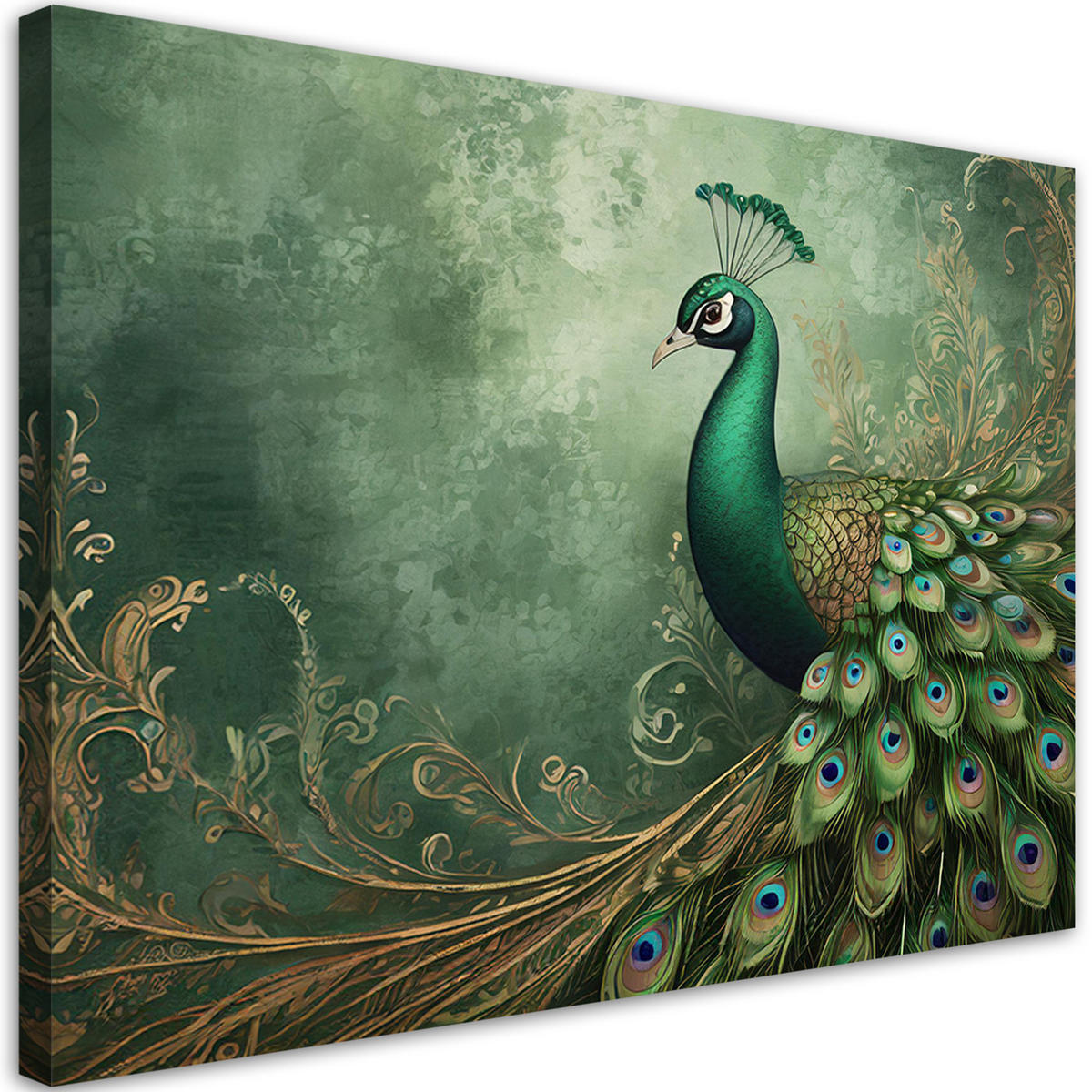 WANDBILD pfau tiere vogel - Grün, Textil (60/40cm) - Feeby