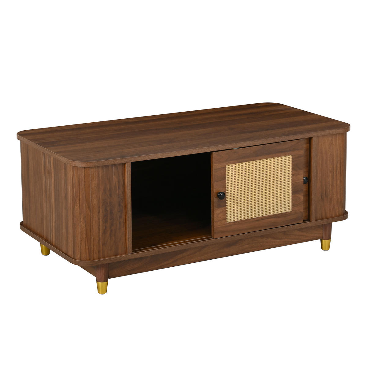 COUCHTISCH in Nussbaum aus MDF – mit Stauraum und abgerundeten Ecken - Braun, Holzwerkstoff (50/100/42cm) - CHICFURN