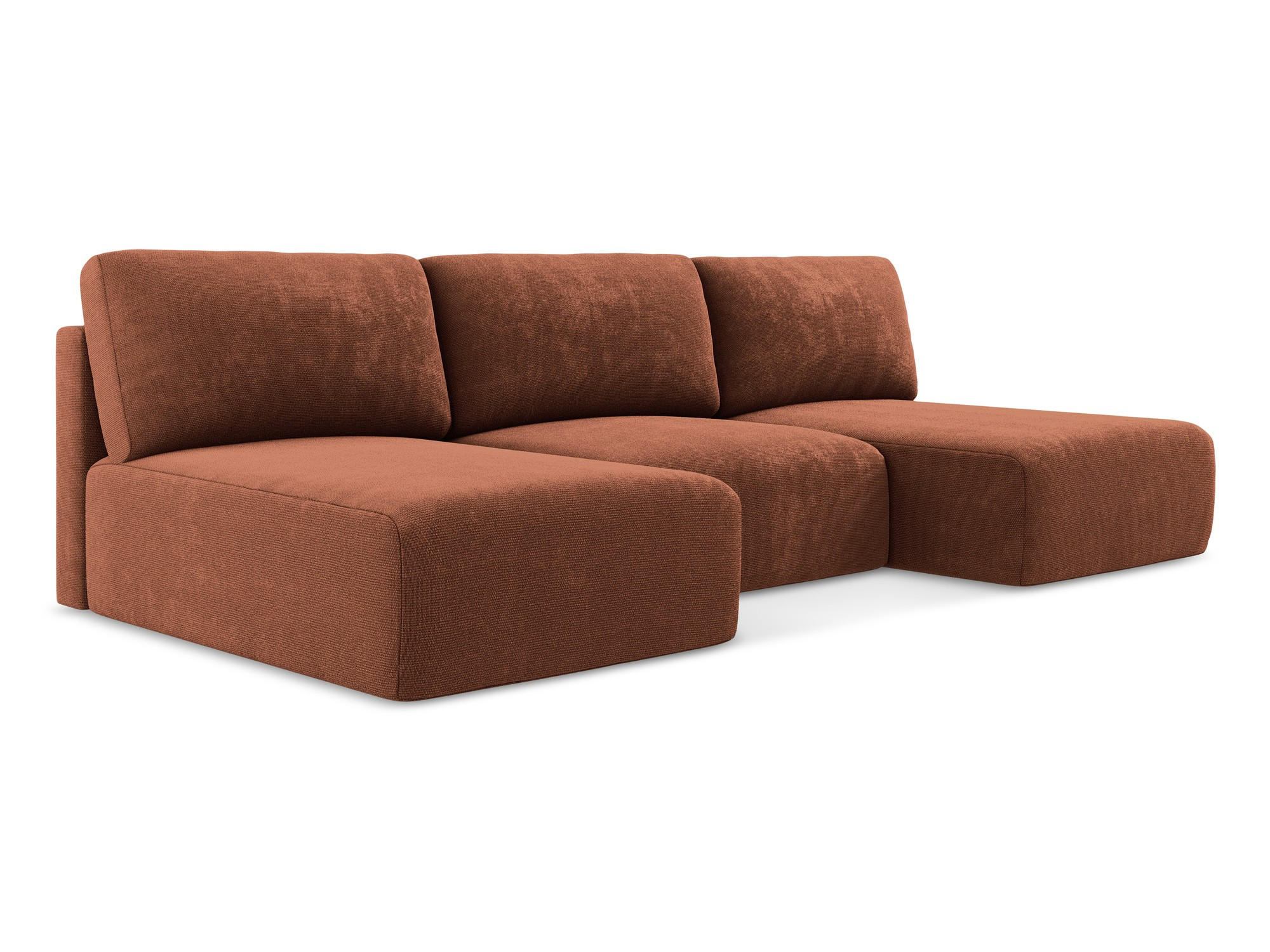 WOHNLANDSCHAFT Chenille Stoff Orange - Terra cotta/Schwarz, Kunststoff/Textil (304/79/149cm) - Makamii