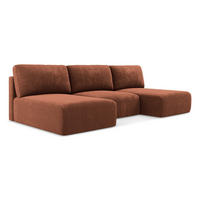 WOHNLANDSCHAFT Chenille Stoff Orange - Terra cotta/Schwarz, Kunststoff/Textil (304/79/149cm) - Makamii