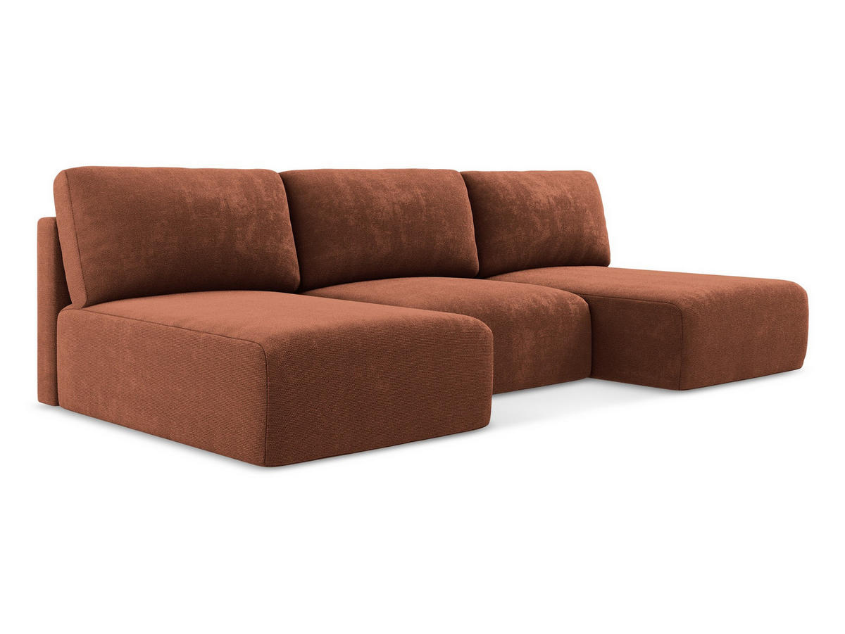 WOHNLANDSCHAFT Chenille Stoff Orange - Terra cotta/Schwarz, Kunststoff/Textil (304/79/149cm) - Makamii