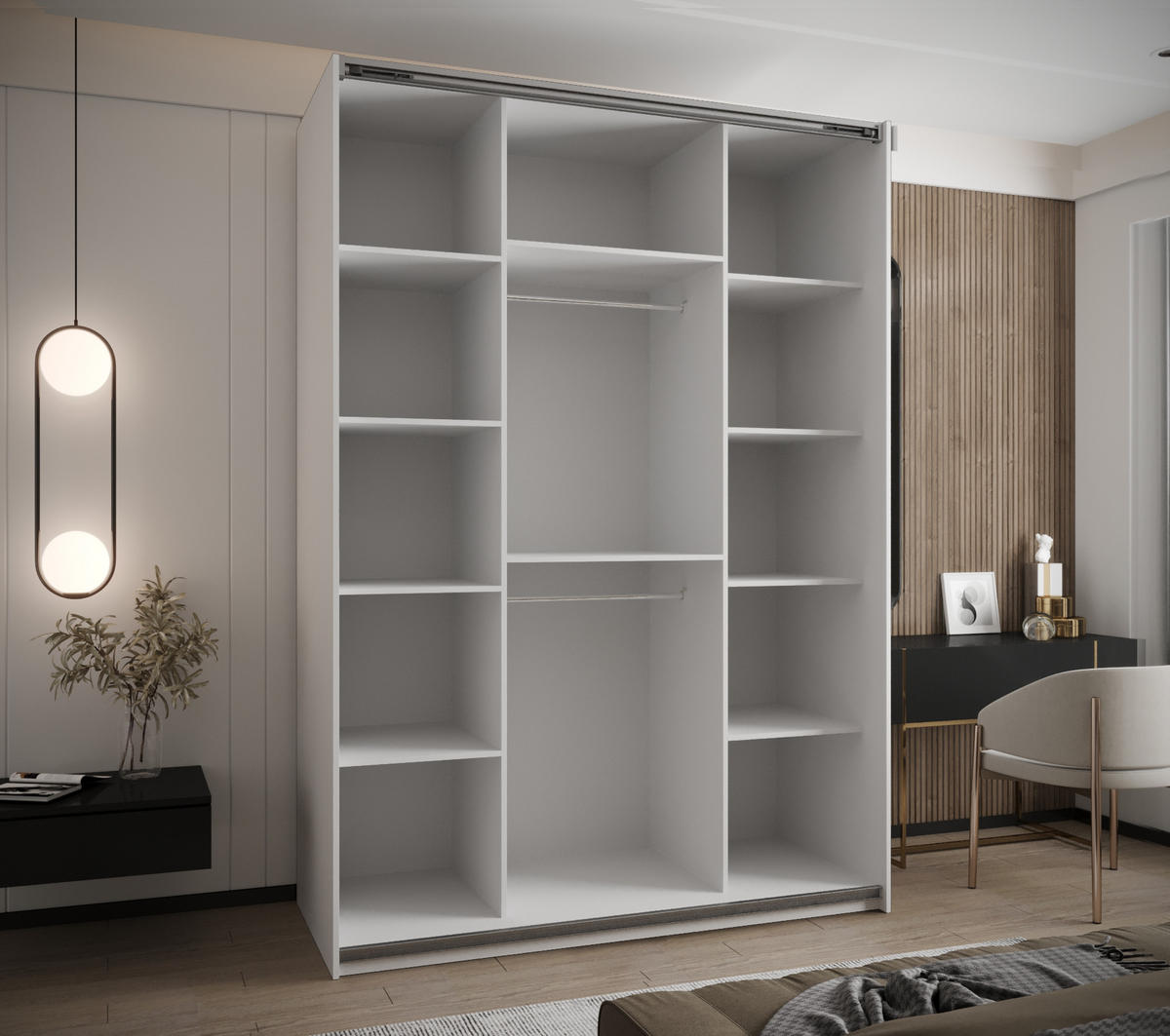 SCHWEBETÜRENSCHRANK 245,5/160/64 2-türig - Silberfarben/Weiß, Holz/Metall (160/245/64cm) - Abiks Möbel