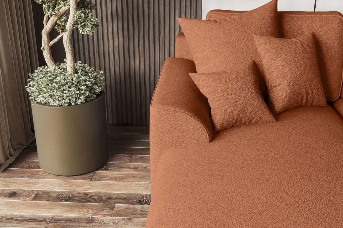 ECKSOFA GUSTO Strukturstoff Rostfarben Links inkl. Schlaffunktion - Chromfarben/Rostfarben, Kunststoff/Textil (194/295cm) - 99rooms