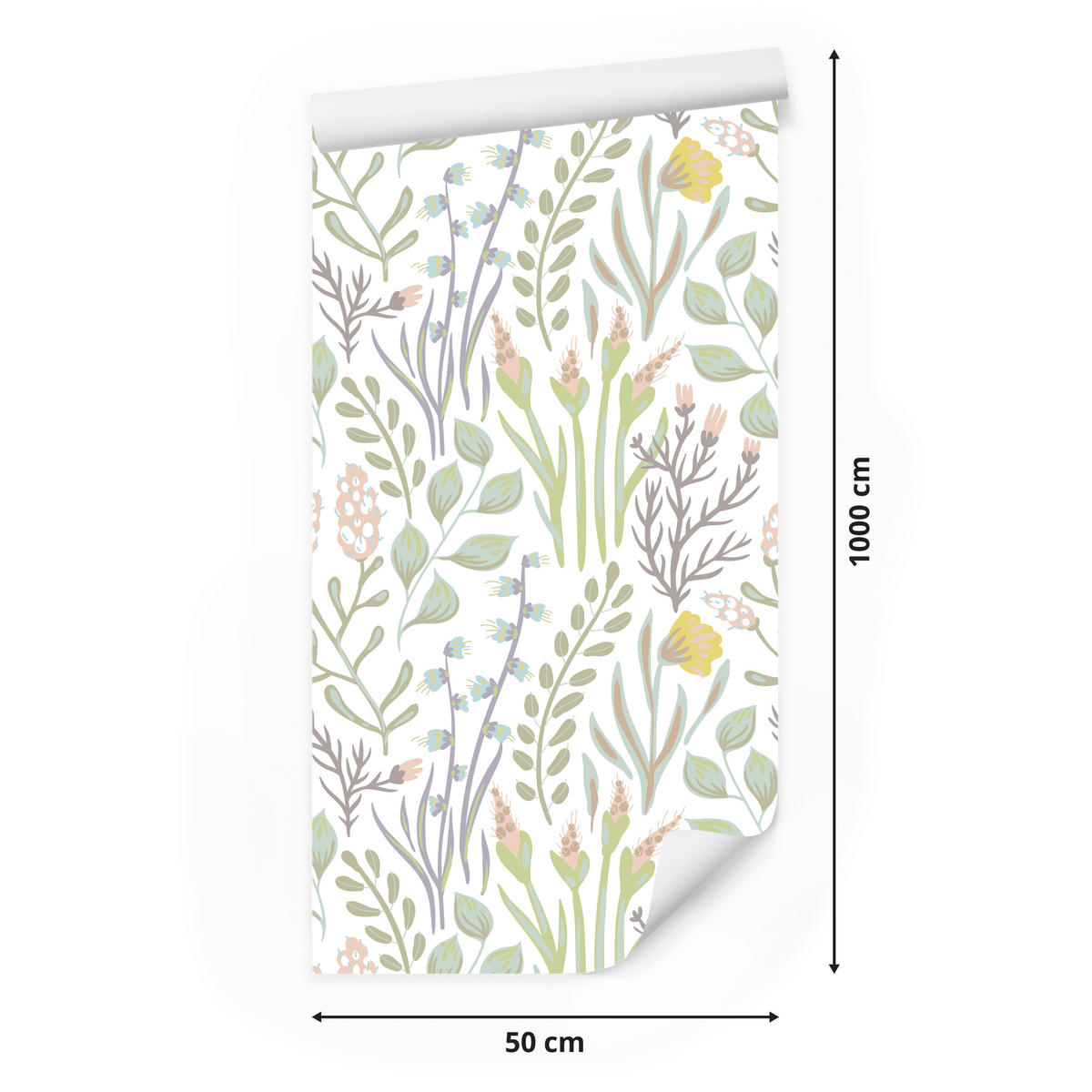 VLIESTAPETE Wiesenblumen und Kräuter – Grün, Beige, Weiß – 50x1000 cm - Beige/Weiß, Papier (50/1000cm) - Muralo