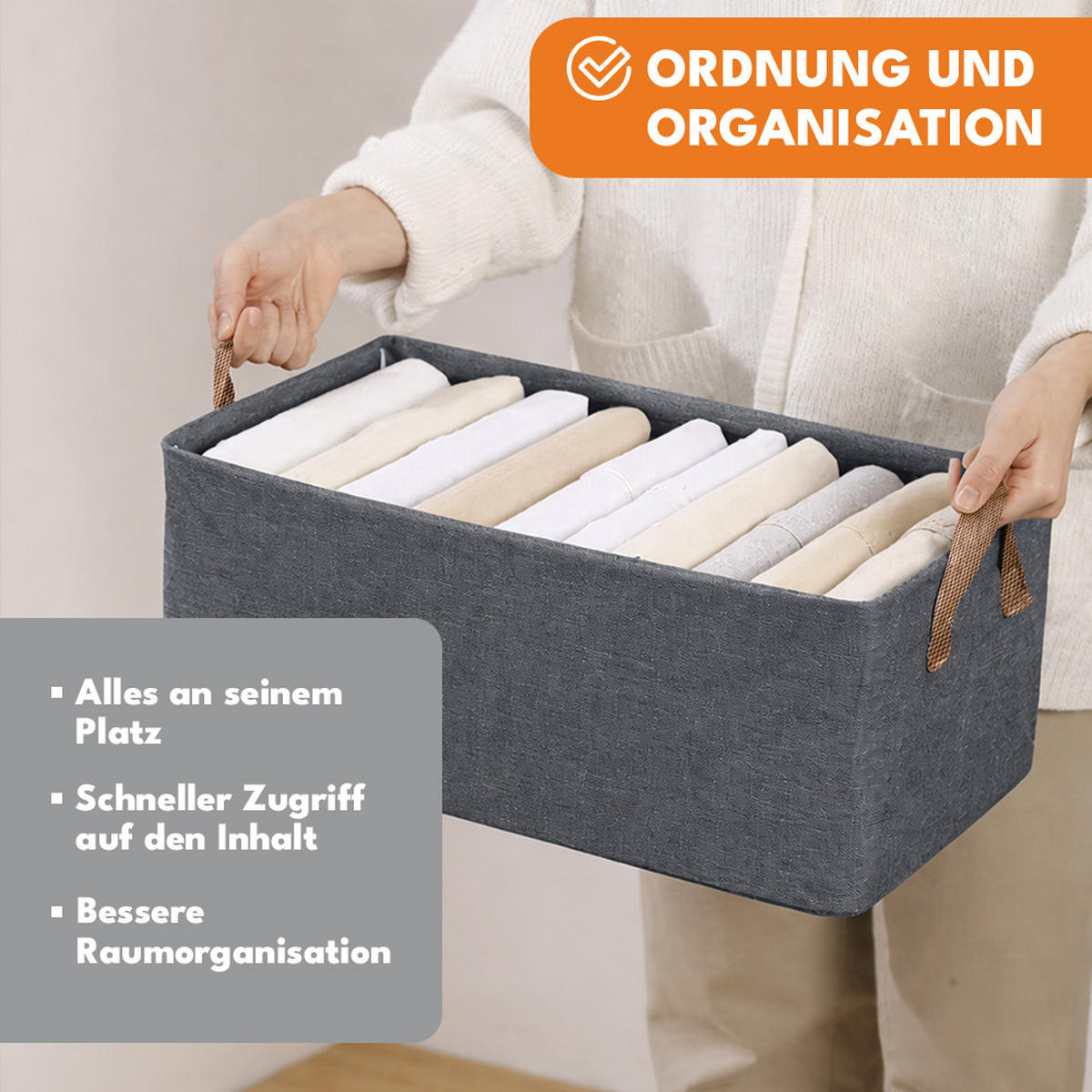 AUFBEWAHRUNGSBOX Stoff Faltbar - Grau, Textil (47/27/20cm)