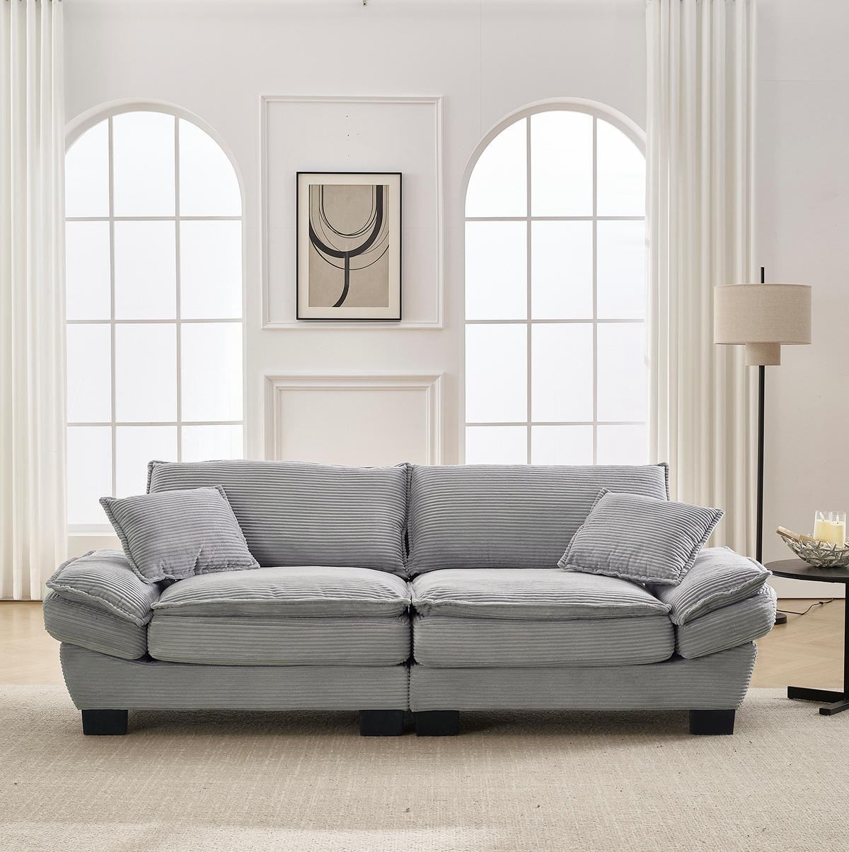 SOFA 2-Sitzer ultratiefer Sitz ca. 224 x 81 x 81 cm Samt Light Gray - Hellgrau, Kunststoff (224/81/81cm) - Meubliv