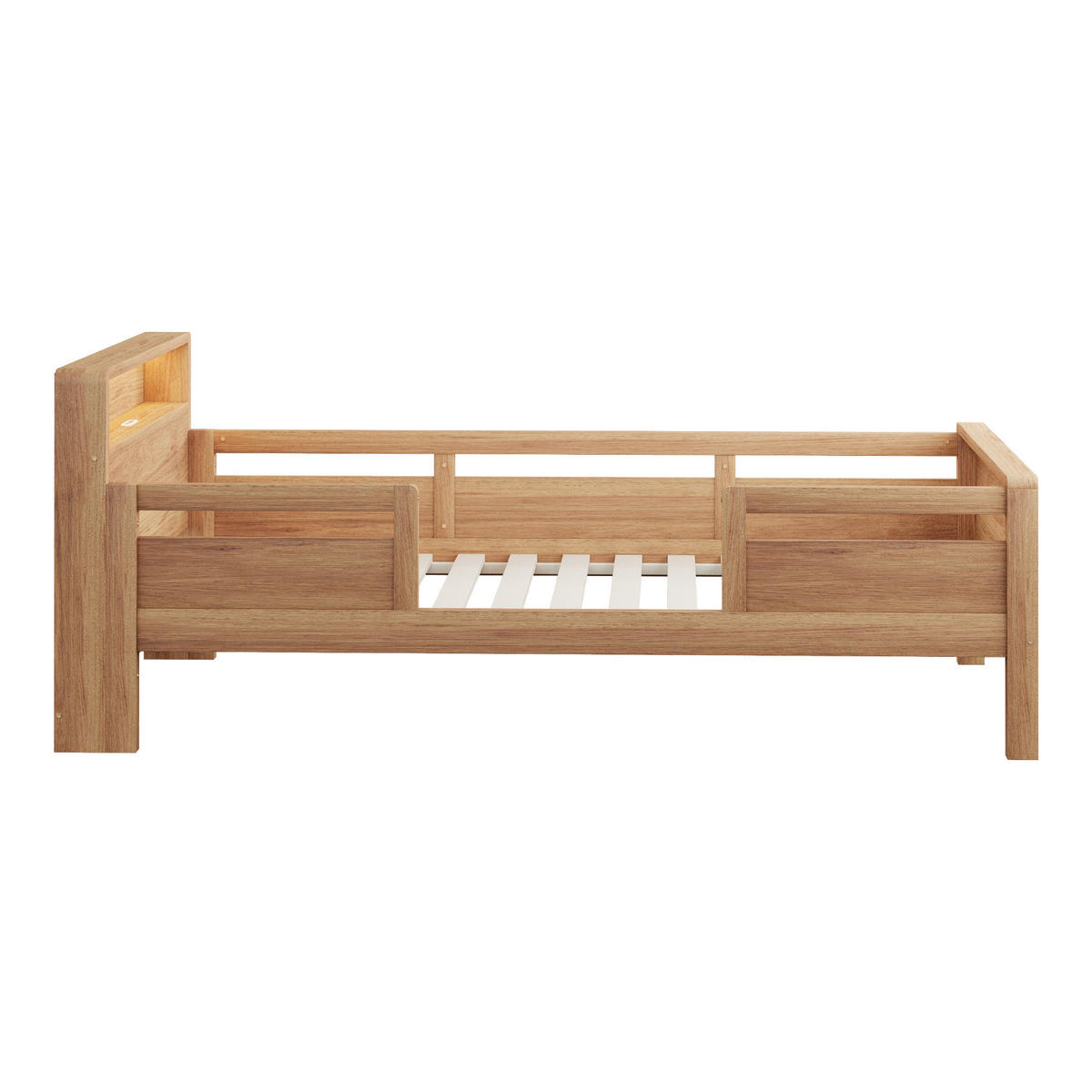 KINDEREINZELBETTEN aus Kiefernholz 90x200 cm in Natur mit LED & Ladeanschluss - Naturfarben, Holzwerkstoff (90/200cm) - Modfu