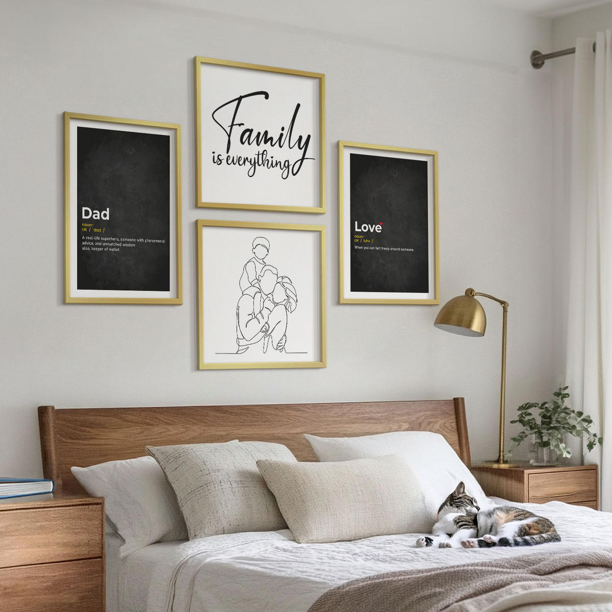 BILDER SET 4er Set - 50x50 cm & 40x60 cm Goldrahmen - Definitionen der Liebe in Familienzeichnungen - Goldfarben, Kunststoff (50/50cm) - TULUP