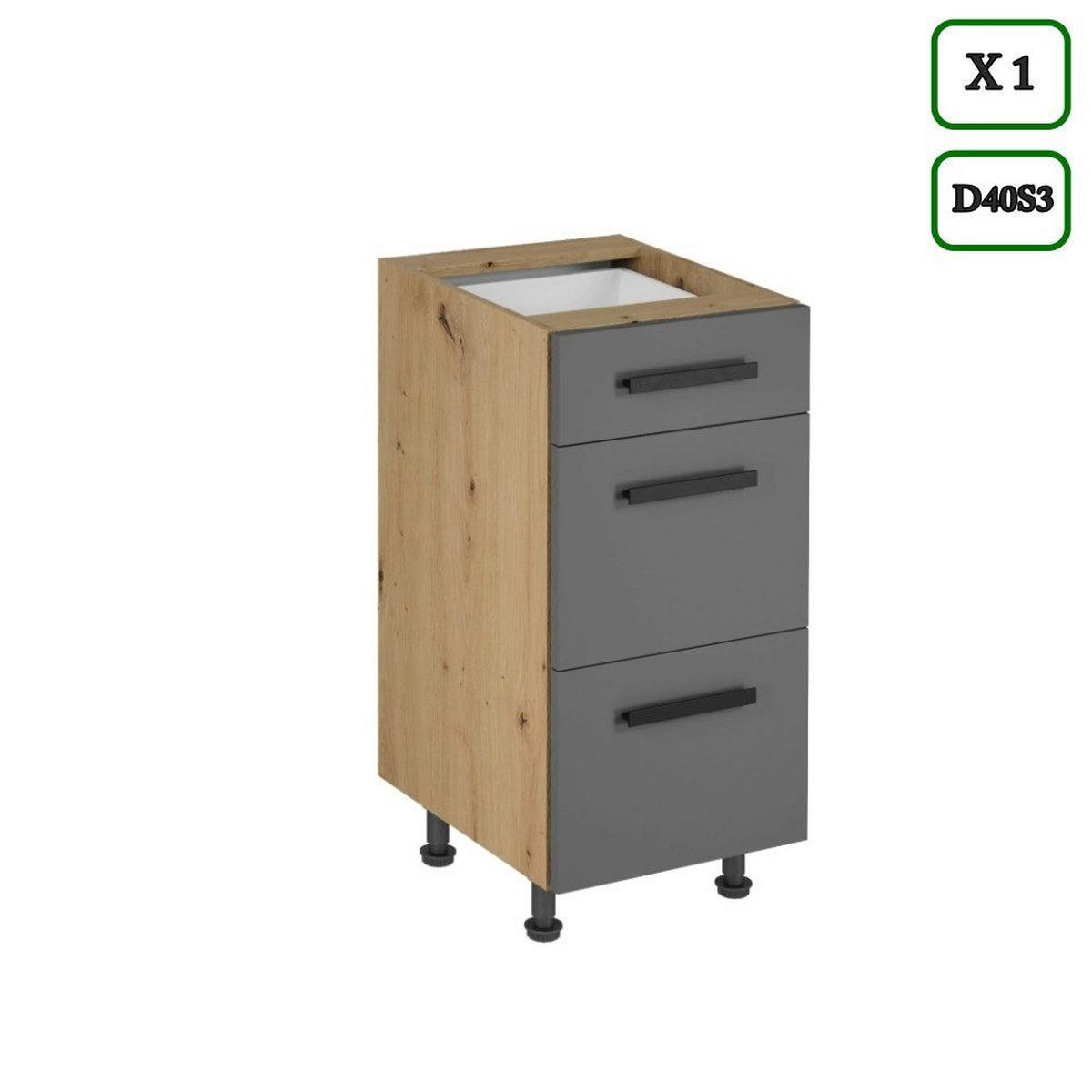 KÜCHENZEILE 260 cm – LangenK97-M260 - in Artisan Eiche/Grau - Schwarz/Eiche Artisan, Holzwerkstoff/Metall (260/212/52cm)