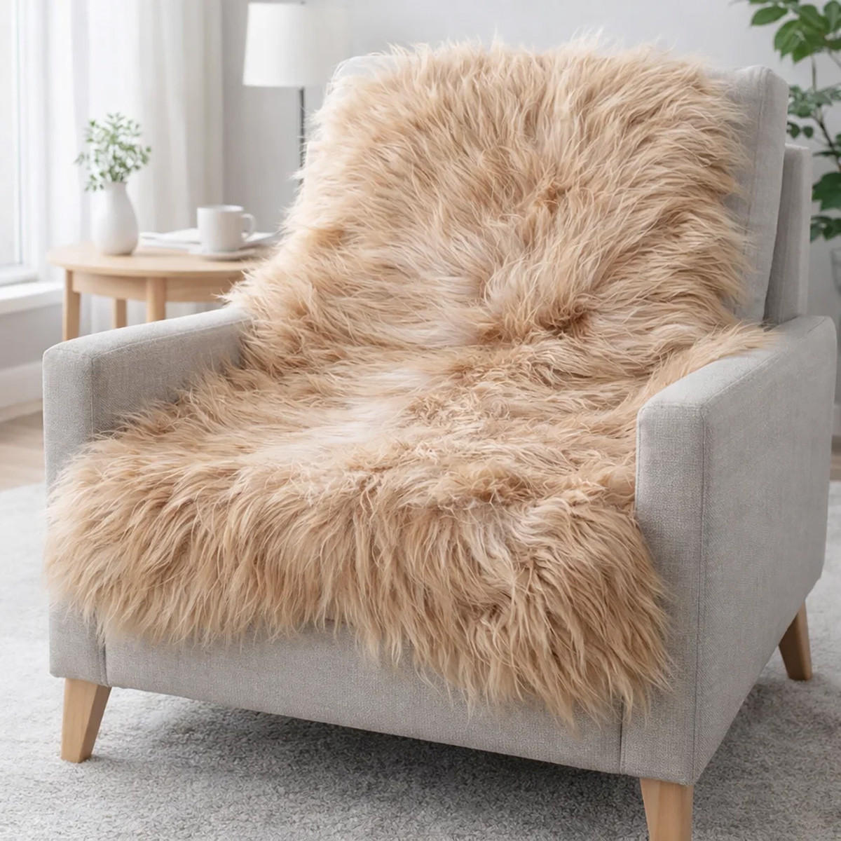 SCHAFFELL Langhaar skandinavisch weich chromfrei Cappuccino ca. 115 cm - Cappuccino, Fell (65/115cm) - Provellus