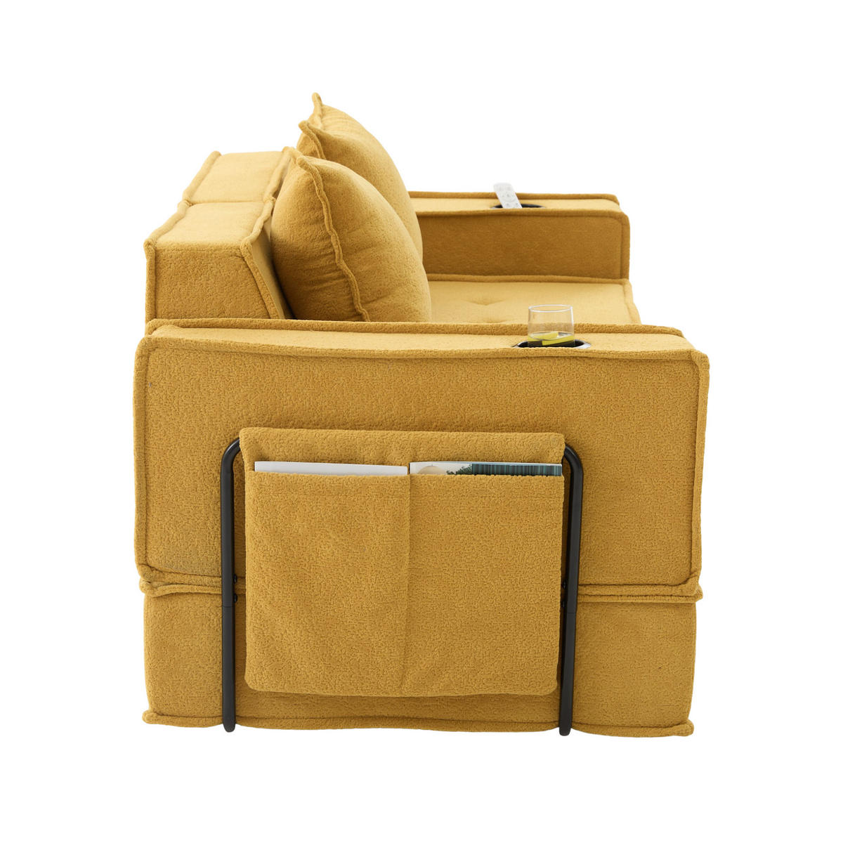 2-SITZER-SOFA 162/78/66 cm mit 2 Kissen, Seitentaschen und modularer Chenille-Polsterung, Senfgelb - Gelb, Textil (162/66/78cm) - Redom