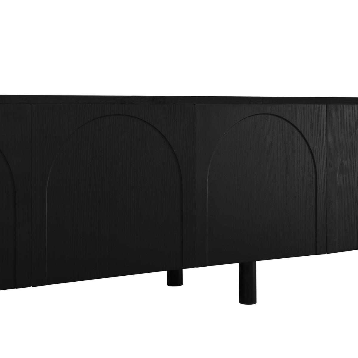 LOWBOARD in Schwarz TV-Schrank mit Metallfüße und 5 Türen, 180 L / 38 B / 45H, für Wohnzimmer - Schwarz, Holzwerkstoff/Metall (180/45/38cm) - STILVORA