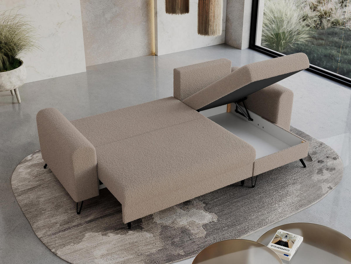 ECKSOFA Hugo Boucle Hellbraun - Hellbraun/Schwarz, Textil/Metall (242/140cm) - MKS