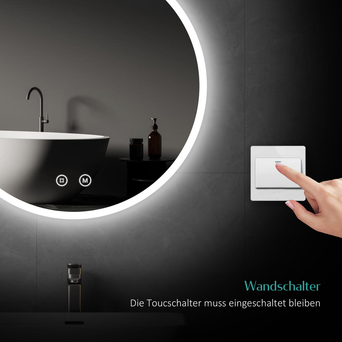BADSPIEGEL mit Beleuchtung 3 Lichtfarben einstellbar beschlagfrei ф60 cm - Weiß, Glas (60/3.5/60cm) - EMKE