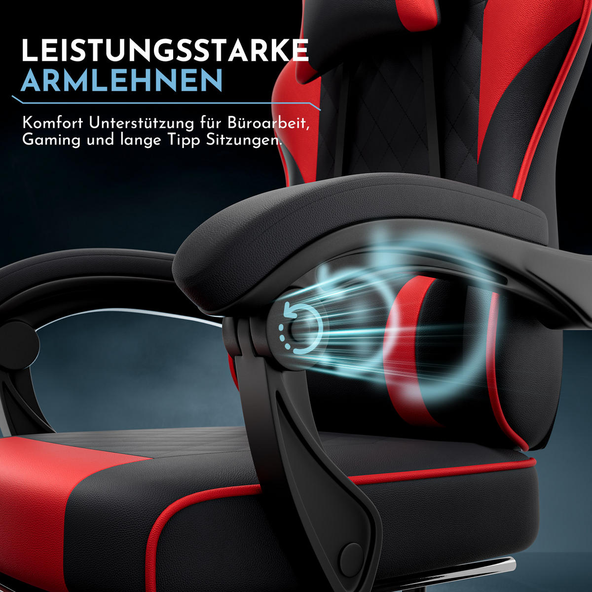 GAMINGSTUHL DE-40998 mit Lordosenstütze und Fußstütze Schwarz/Rot - Rot, Metall (58.5/120.5/63cm) - ComfortXL