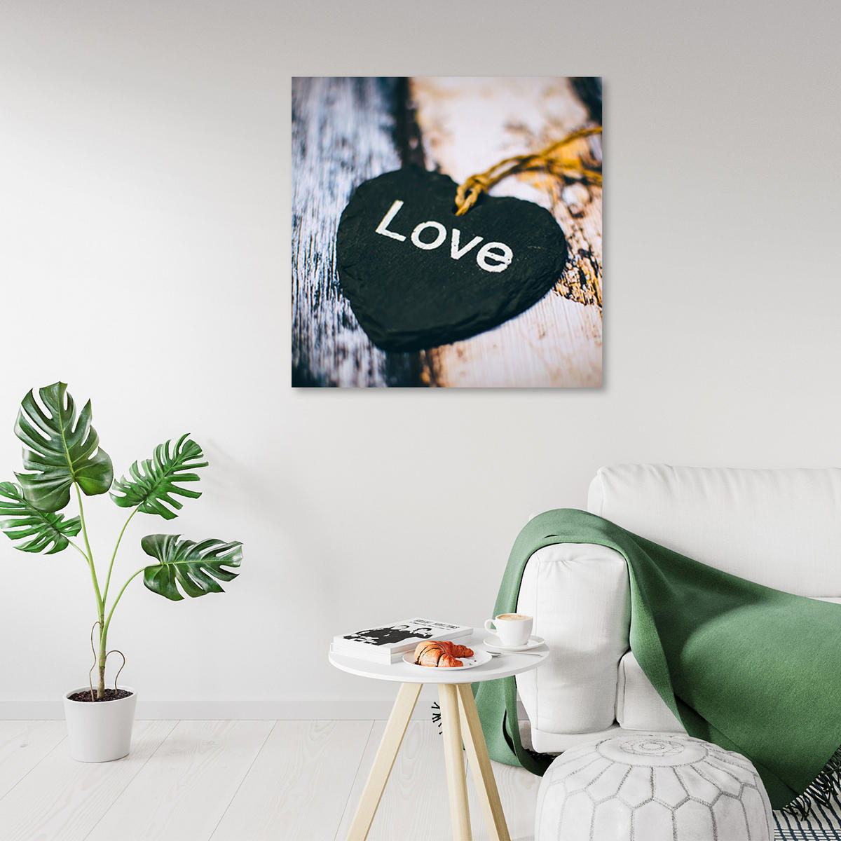 WANDBILD herzholz inschrift liebe - Schwarz, Textil (50/50cm) - Feeby