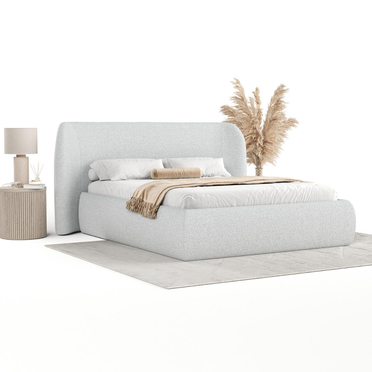 POLSTERBETT Bellano mit Stauraum 140/200 cm Hellgrau im Riva Stoff - Hellgrau/Schwarz, Holz/Holzwerkstoff (140/200cm) - AltaBeds