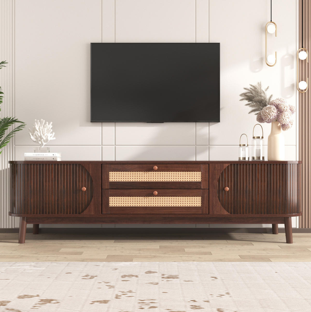 TV-SCHRANK mit Türen und Schubladen 170 cm MDF Natural - Braun, Holzwerkstoff (39.5/46/170cm) - Beauniv