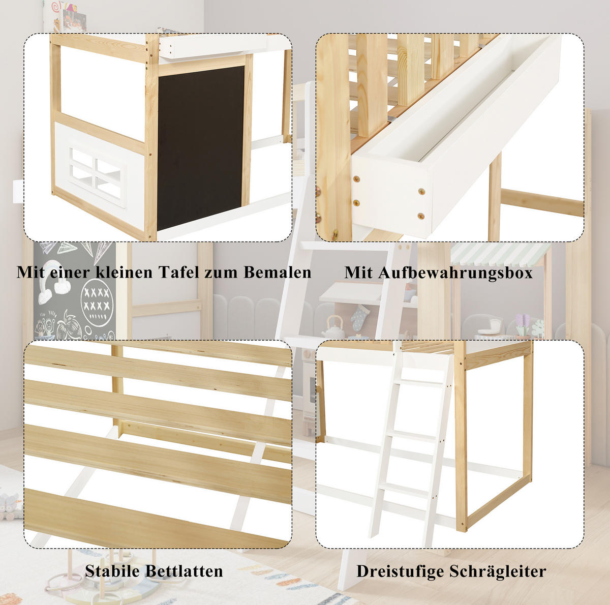 HOCHBETT 120/200 cm Weiß/Natur aus Kiefer+MDF mit Tafel - Weiß, Holzwerkstoff (90/200cm) - OKWISH